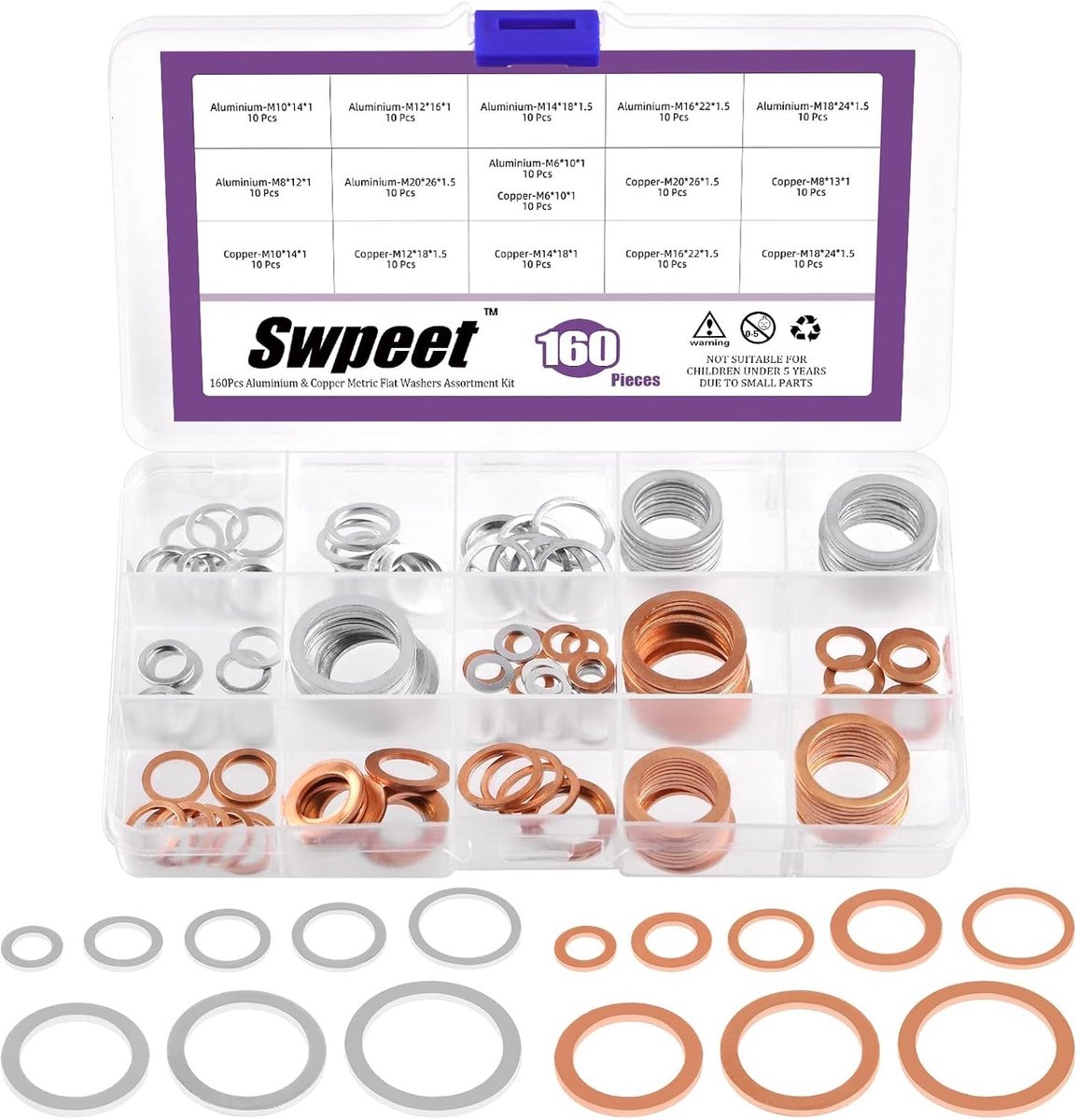 160 Stuks M6 M8 M10 M12 M14 M16 M18 M20 Olie Afvoerplug Crush Washer Kit - Aluminium en Koper Platte Ringen voor Betrouwbare Afvoerplugafdichting