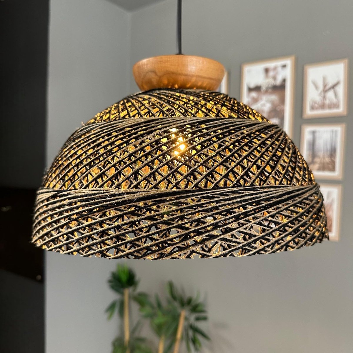 Bamyum Yimpi hanglamp Ø30 cm, hanglamp vintage, industrieel van stof E27, woonkamerlamp hangend, eettafel, keukenlamp donkerbruin