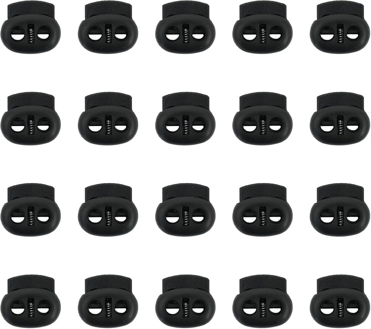 20 Stuks Koordstopper Clips voor Touwtrekkers - Dubbel Gat Plastic Zwart voor Jassen, Sportkleding en Rugzakken (6 mm)