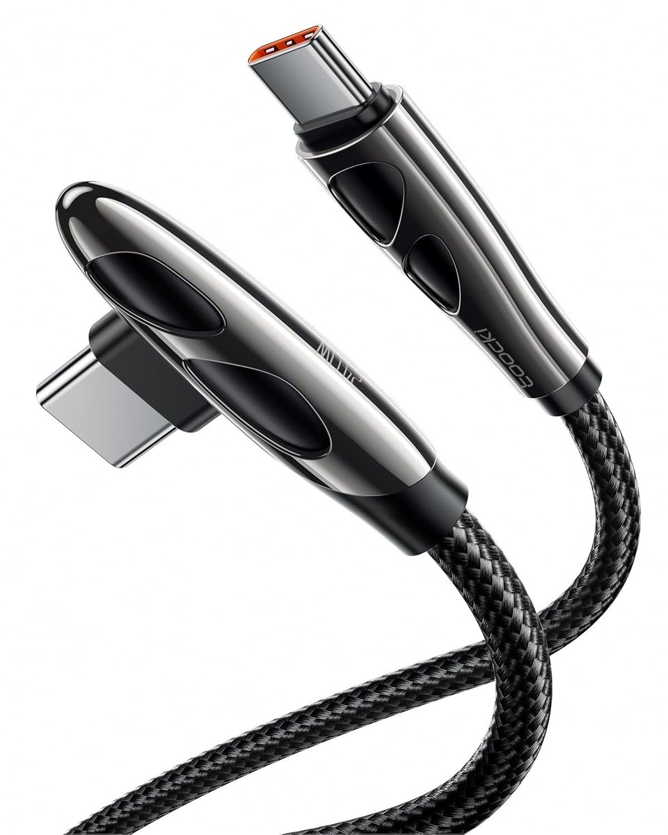 USB-C Oplaadkabel 240W 1M met 90 Graden Hoek, Duurzaam en Snelladen voor MacBook Pro, iPhone en Galaxy S25, Ideaal voor Gaming en Krappe Ruimtes