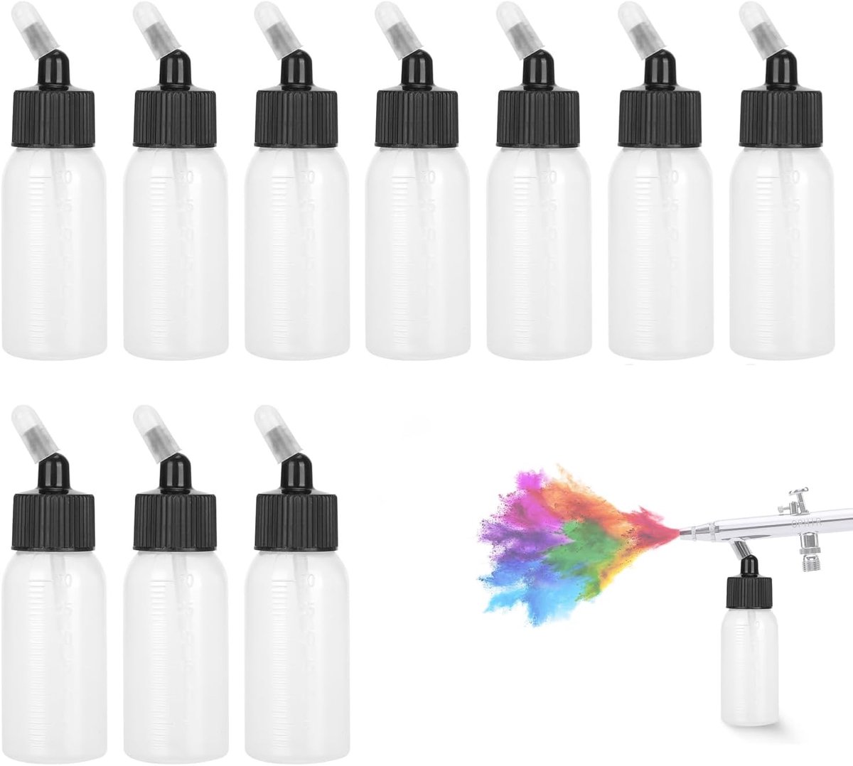 SnelShoppen - Airbrush Siphon Feed Jar 10 Stuks 30ml PP Airbrush Flessen en Potten voor Dubbelwerkende Sproeiguns - Praktische Accessoires voor Hobby