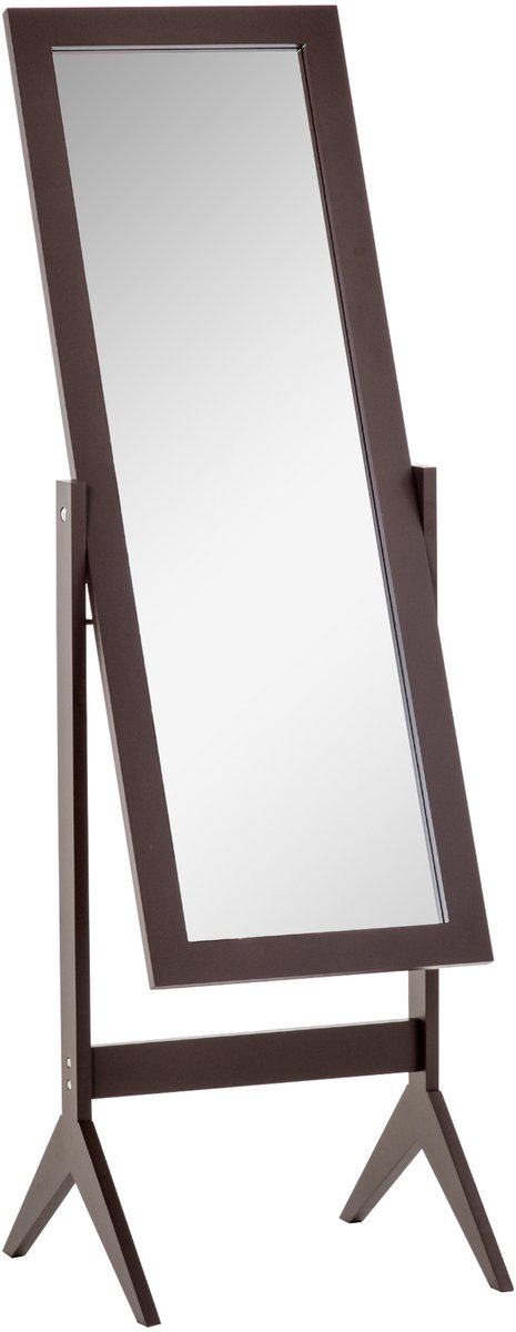 Staande spiegel, grote spiegel met verstelbare kantelhoek voor kleedkamer/slaapkamer, afmetingen: 47L x 46B x 148H cm, koffiekleur | Grote vloerspiegel, voor kleedkamer