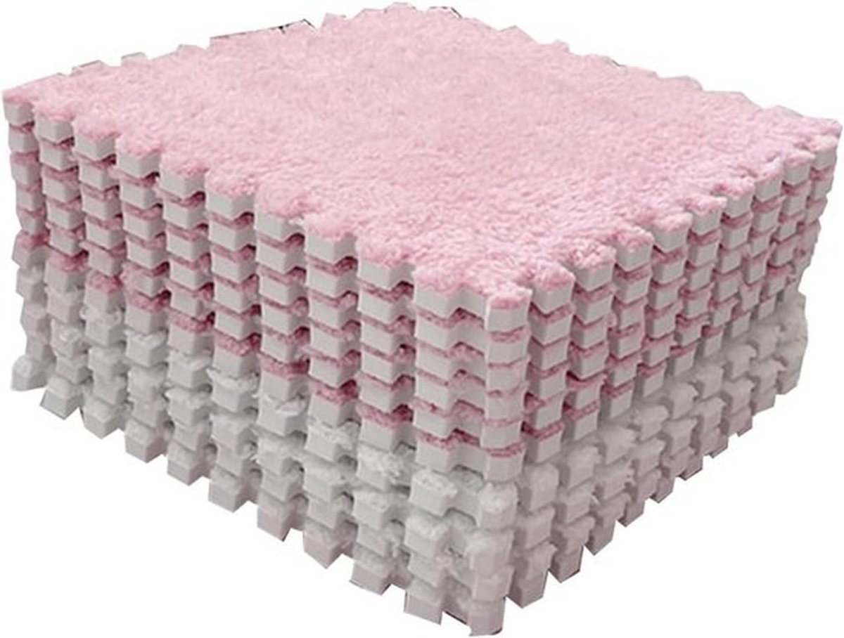 Zachte Speelmatten Set van 10 Stuks, 30x30cm Interlocking Tapijttegels voor Kinderen, Ideaal voor Speelruimtes en Slaapkamers (Roze/Wit)
