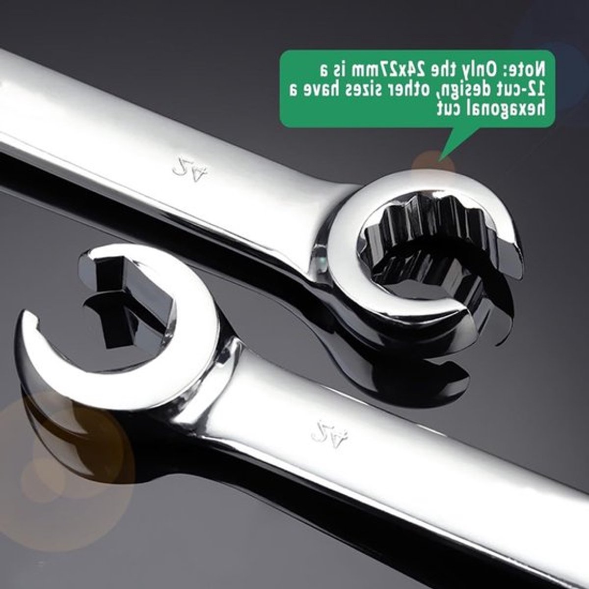 Remgereedschap Open Ring Sleutel 24 x 27 mm - Dubbel Verchroomde Sleutel voor Moeilijk Bereikbare Ruimtes en Krappe Hoeken