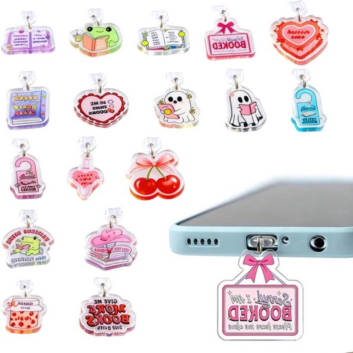 Set van 17 USB-C Beschermhoezen, Stofbescherming en Motief Hanger voor Boekenliefhebbers, Creatieve Accessoire voor E-Readers, Smartphones en Tablets