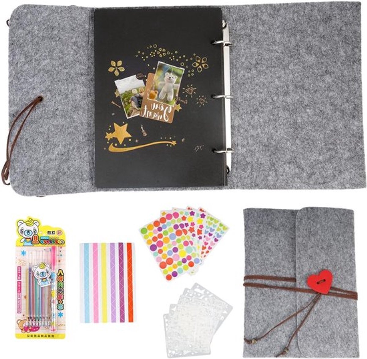 Vintage Vilt Scrapbook Album met 30 Pagina's, Uitbreidbaar Fotoalbum voor Verjaardag, Trouwen en Baby, Perfect als DIY Cadeau voor Familie en Stellen