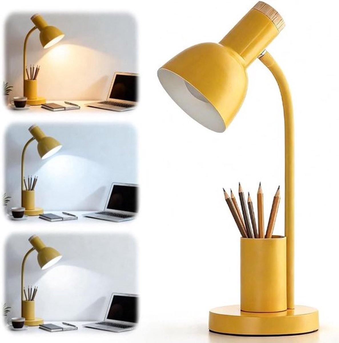 LED Bureau Lamp met Pennenhouder voor Kinderen, 3 Kleuren, Flexibele Hals, Oogbescherming, Ideaal voor Thuis en Kantoor