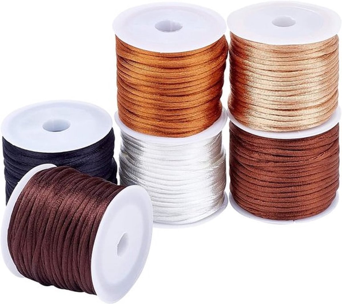 2mm Nylon Satin Zijde Kordels in 6 Kleuren voor Sieraden Maken, Macramé, Knopen en Dromenvangers - 59m Totaal