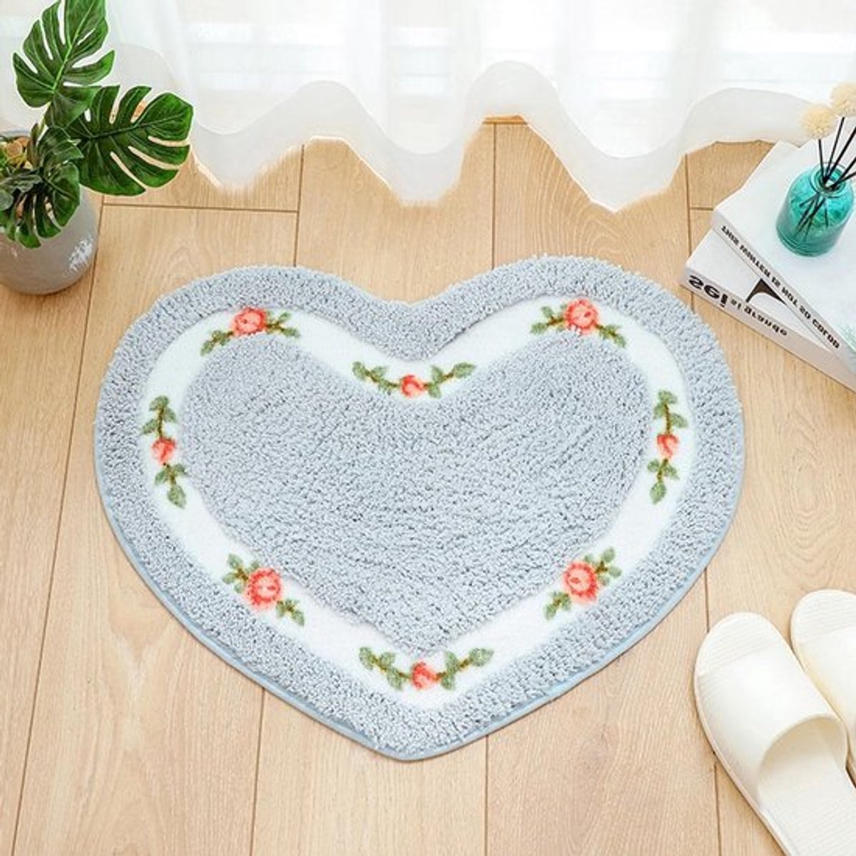Absorberende Badkamer Tapijten, Sneldrogende Deurmat, Antislip Hartvormige Badmat in Blauw 45 x 50 cm voor Comfort en Veiligheid