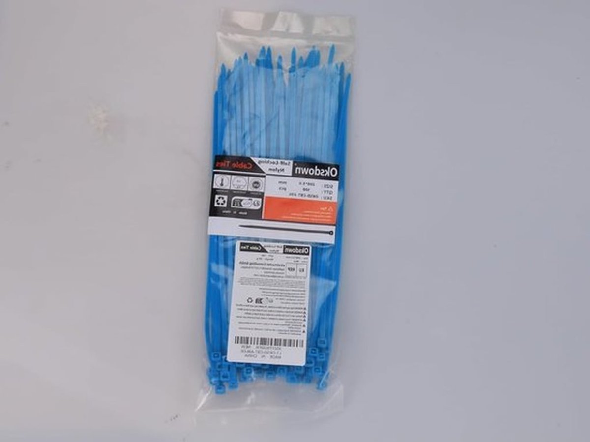 100 Stuks Blauwe Plastic Kabelbinders 200mm x 3.6mm, Sterke Nylon Tuinbinders voor Diverse Toepassingen, Multifunctionele 8 Inch Klemmen