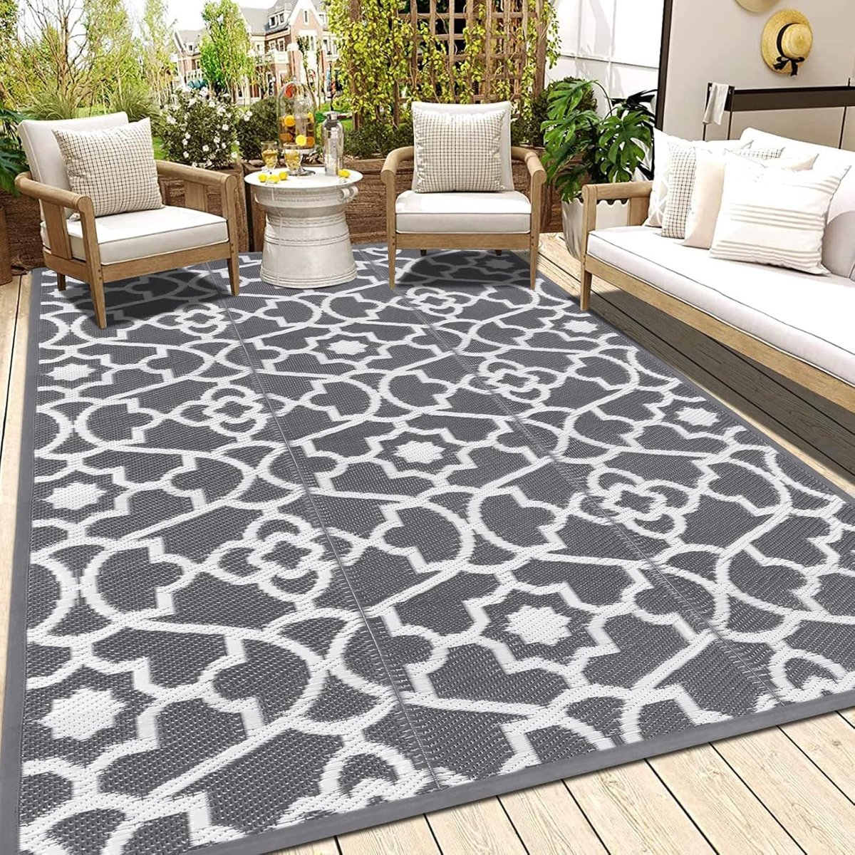 SnelShoppen - Grote Reversible Tuinmat 270 x 360 cm Waterdicht, UV-bestendige Buitenkleed van Gerecycled Plastic, Lichtgewicht Tuin- en Picknicktapijt