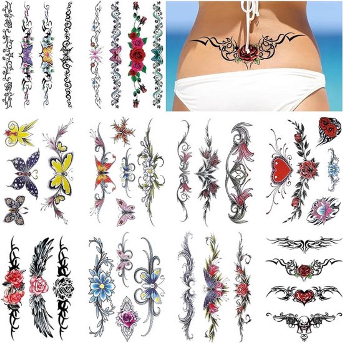Waterproof Tijdelijke Tattoos voor Volwassenen - Grappige en Realistische Schouder- en Buik Tattoos voor Mannen en Vrouwen - 10 Vellen