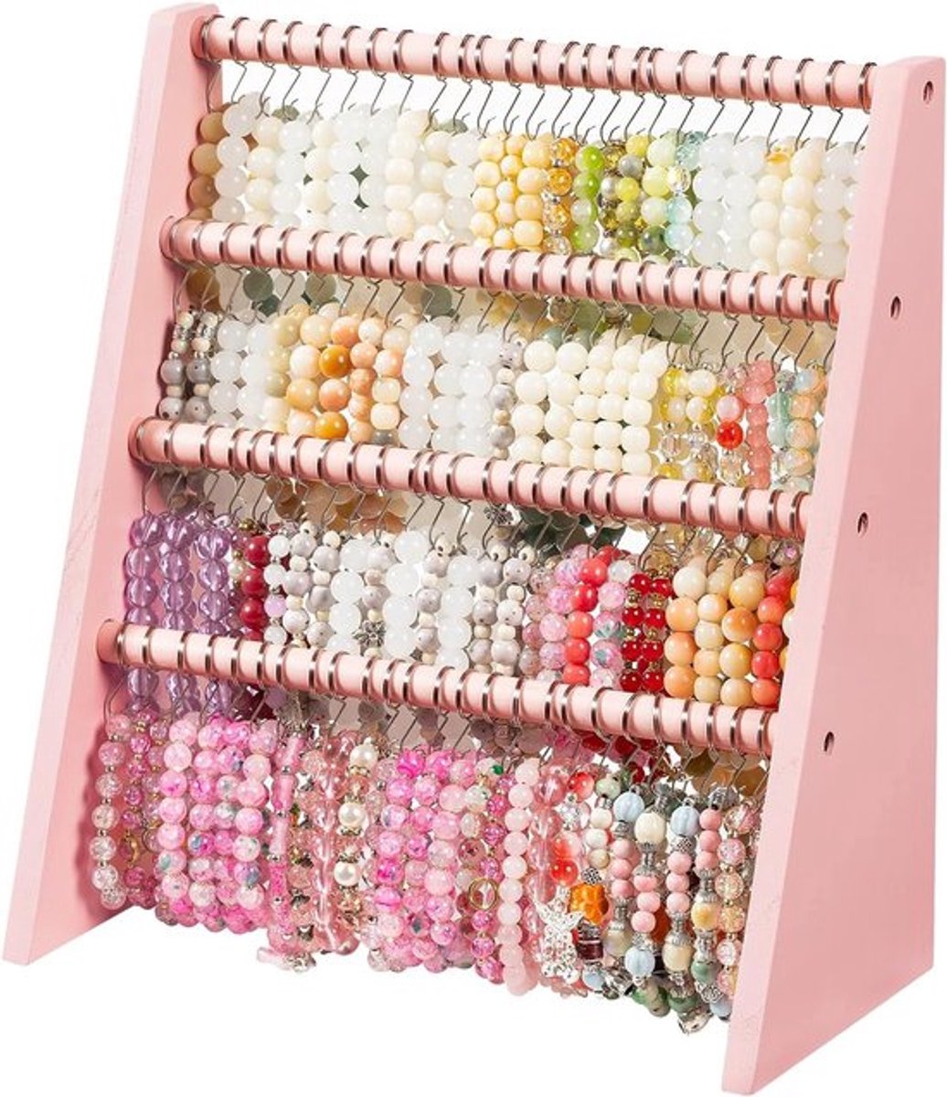 4-laags houten armbandhouder met haken, rustieke sieradenorganizer voor thuis en winkels, perfect voor armbanden en knutselshows