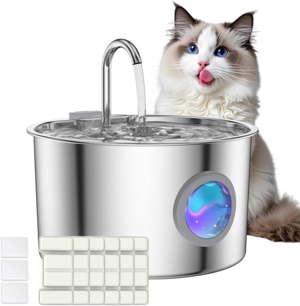 Stille Automatische Waterfontein voor Katten en Honden - 3.2L Capaciteit, Inclusief Filters en Sponsen voor Schoon Water