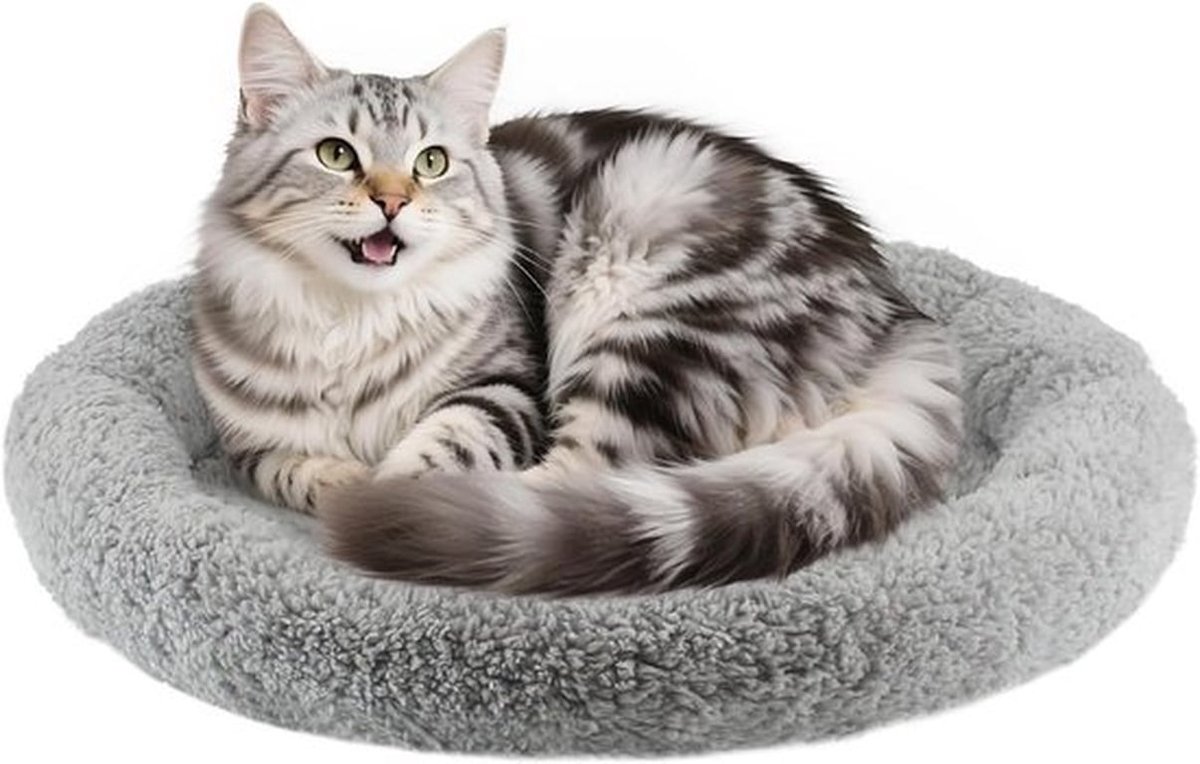 Ronde Kattenkussen van 50 cm, Antislip Kattenbed, Wasbaar Donut Kussen voor Katten en Kleine Honden, Grijs en Comfortabel