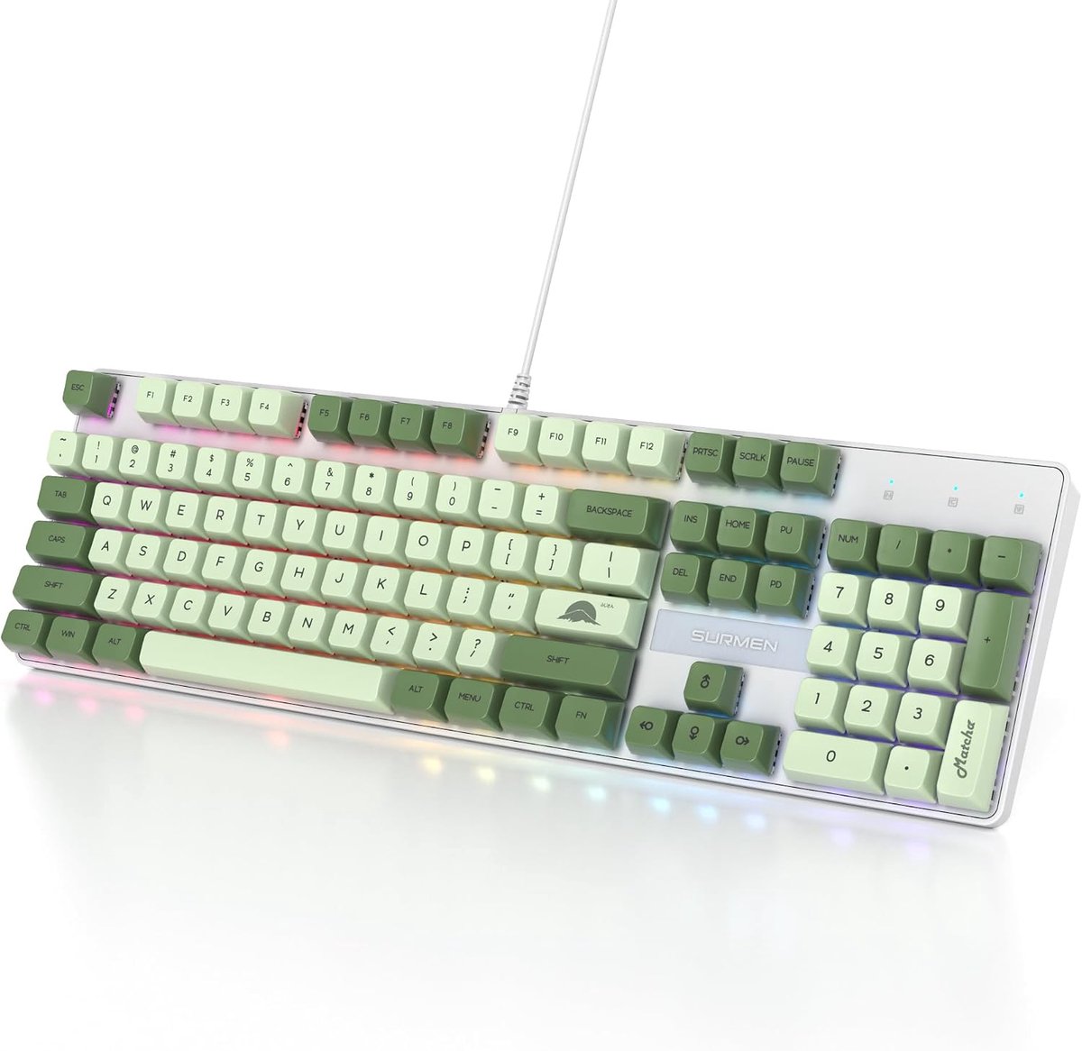 Mechanisch Toetsenbord 104 Toetsen - Groene Matcha Kleur - RGB Verlichting - Geschikt voor Gaming en Kantoorwerk - ShopVlot