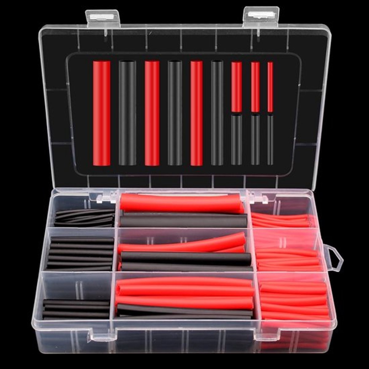 Set van 270 Stuks Krimpkous met Lijm - Waterdicht, 3:1 Krimpverhouding, Zwart en Rood, 6 Maten voor Elektrische Isolatie en Draadreparatie