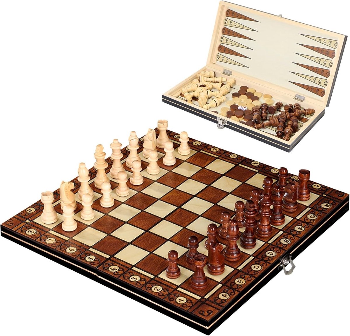 3-in-1 Magnetisch Houten Schaakspel - 29 x 29 cm - Opvouwbaar en Draagbaar - Voor Dames en Gezinnen