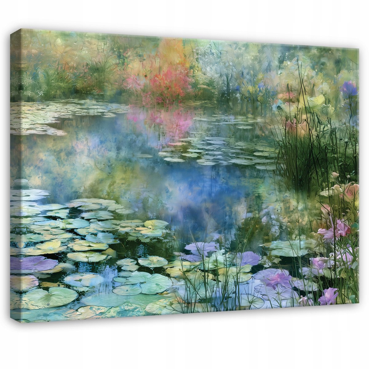 WALLARENA Canvas schilderij 120x80 cm - meer met waterlelies Groen