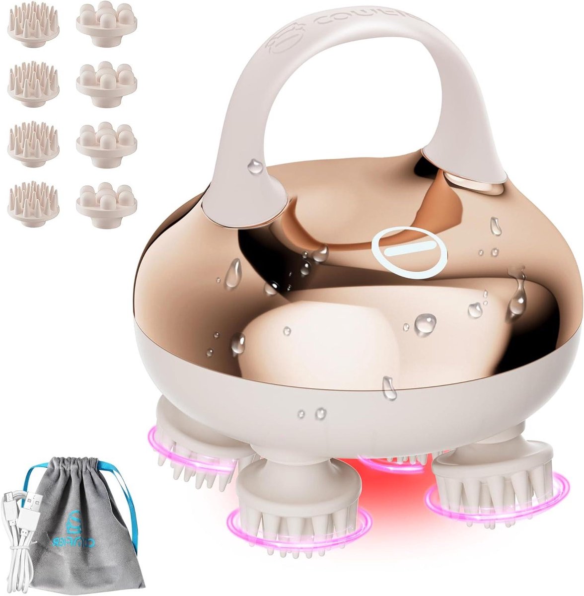 Hoofdhuid Massager - Scalp Stimulator - Ontspanning Bevorderen - Waterdicht IPX7 - 8 Massagekoppen - Goudkleurig