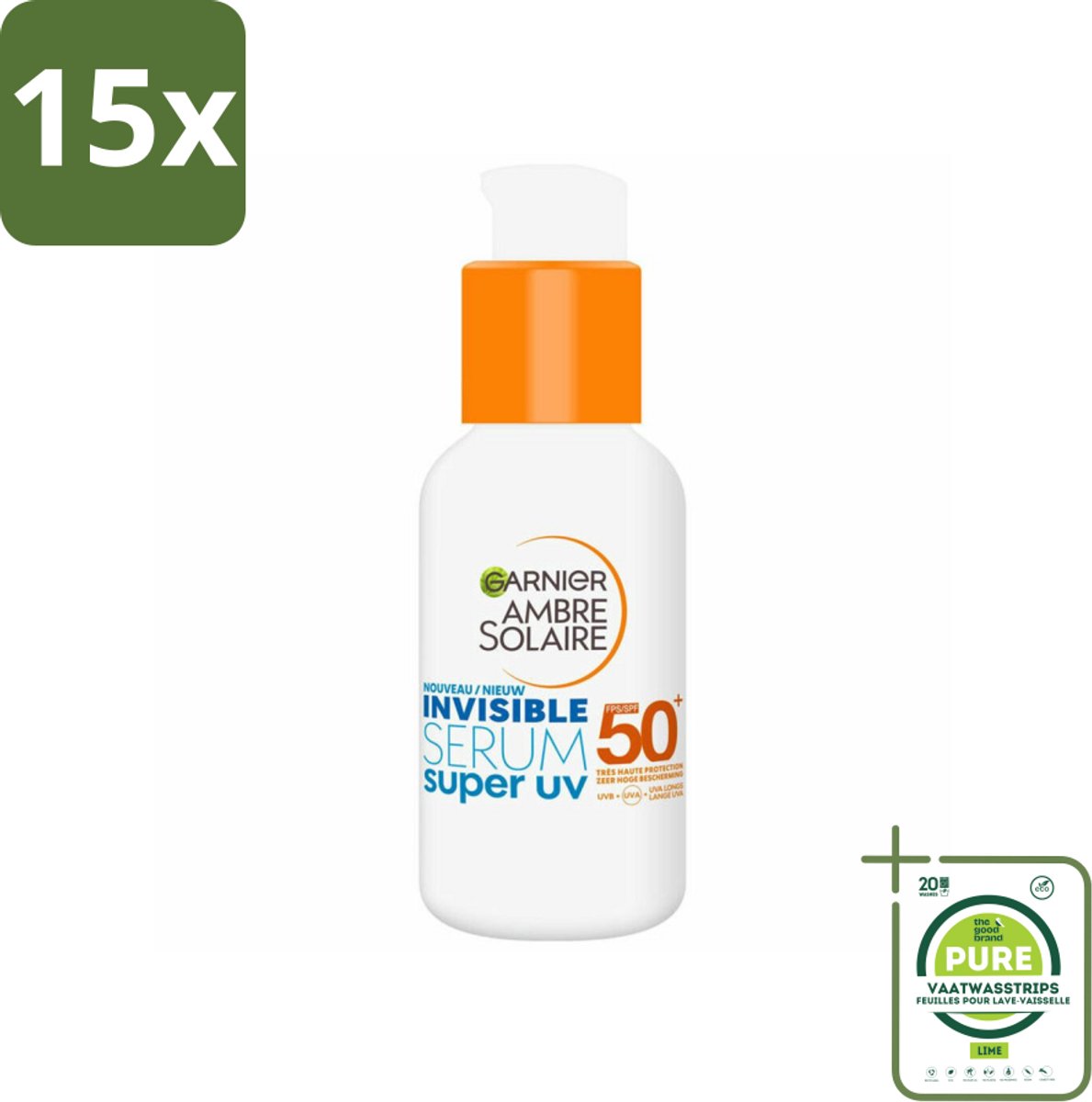 15 x Garnier - Ambre Solaire - Zonnebrandserum - Super UV - Invisible - SPF 50+ - 30 ml - Grootverpakking - Zonnebrand Serum - Zonnebescherming - SPF 50+ - Garnier Ambre Solaire - Serum