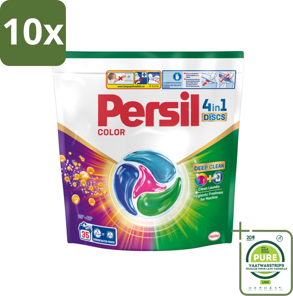 10 x Persil - Wasmiddel - Discs Color - Voor Gekleurde Was - Krachtige Vlekverwijdering - 35 wasbeurten - Grootverpakking - Wasmiddelen - Wascapsules - Kleurwas - Vlekkenverwijderaar - Wasverzorging