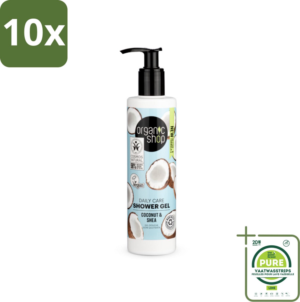 10 x Organic Shop - Daily Care Coconut & Shea Shower Gel - Hydratatie & Verzorging - 280 ml - Grootverpakking - Biologische Douchegel - Hydraterende Douchegel - Douchegel Met Mango - Douchegel Met Tangerine - Natuurlijke Douchegel
