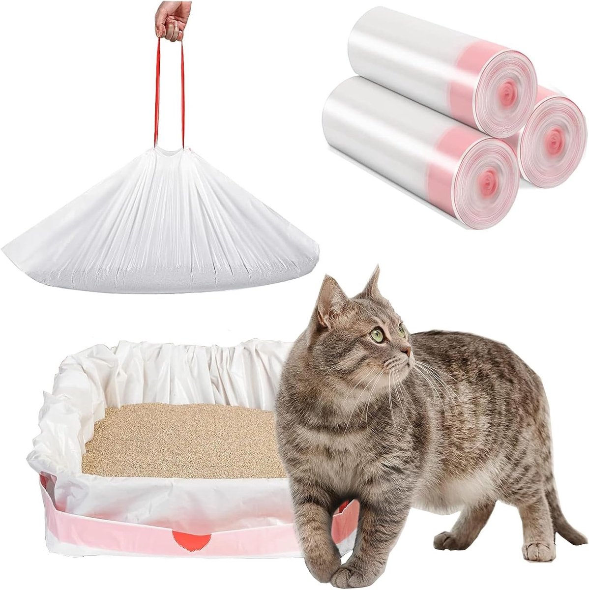 Duurzame 30 Stuks Kattenbakzakken met Trekkoord voor Zelfreinigende Kattenbak, Afvalzakken en Hygiëne voor Huisdieren - 115x45cm