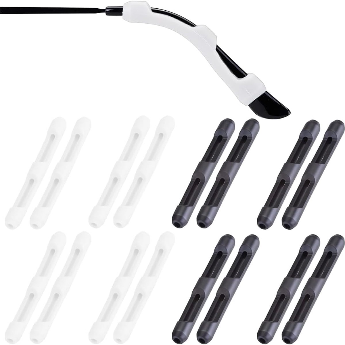 SnelShoppen - 8 Paar Siliconen Oorbellen voor Brillen, Antislip Oorkapjes, Brillensteunen, Oorhaken voor Brillen, Zwart + Wit, Hypoallergene, Comforta
