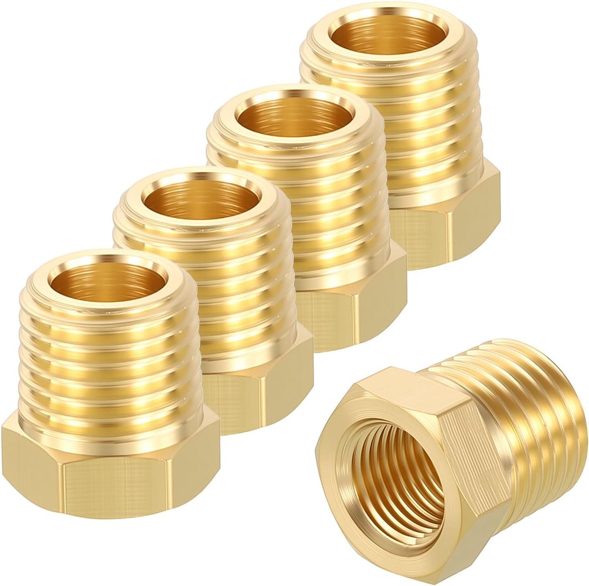 SnelShoppen - 5 Pack Male naar Female Adapters 1/4" MNPT x 1/8" FNPT Messing Verbindingen voor Maritiem, Auto en Industrie