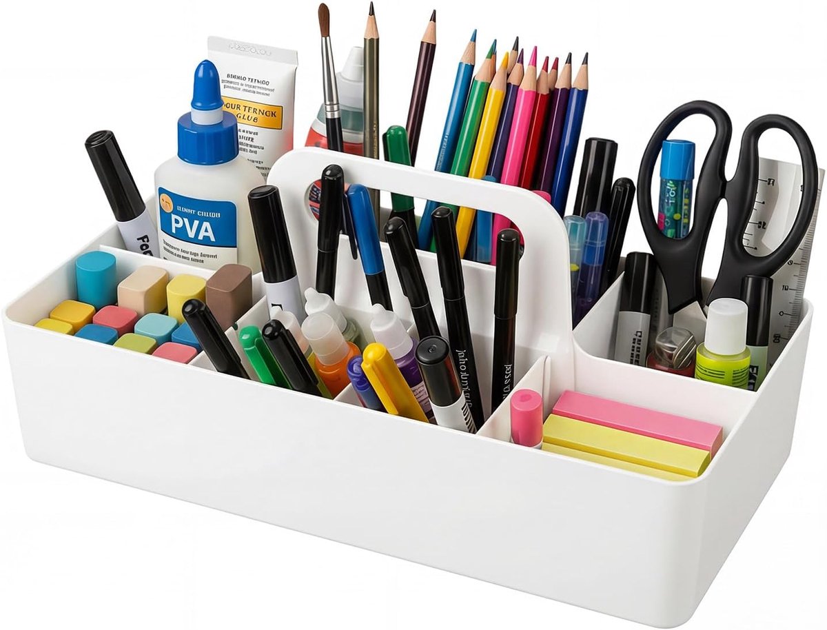 Organizer Basket with Handle, Stackable Plastic Storage Box with 8 Compartments, Organizer for Bathroom, Kitchen - ShopVlot