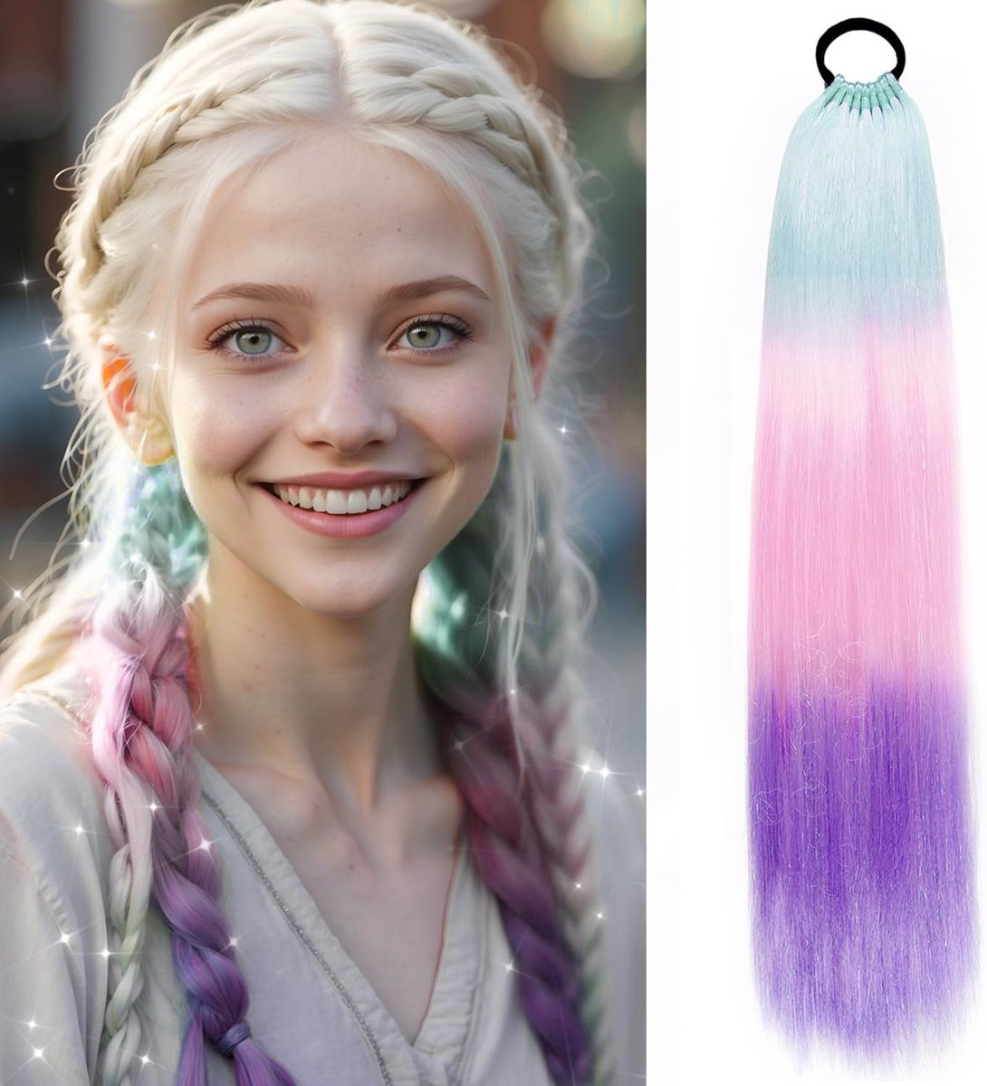 Braiding Ponytail Extensions, 26 Inch Colored Ombre Synthetic Hair with Hair Bow, Festival Party Hairpiece (X32) - ShopVlot