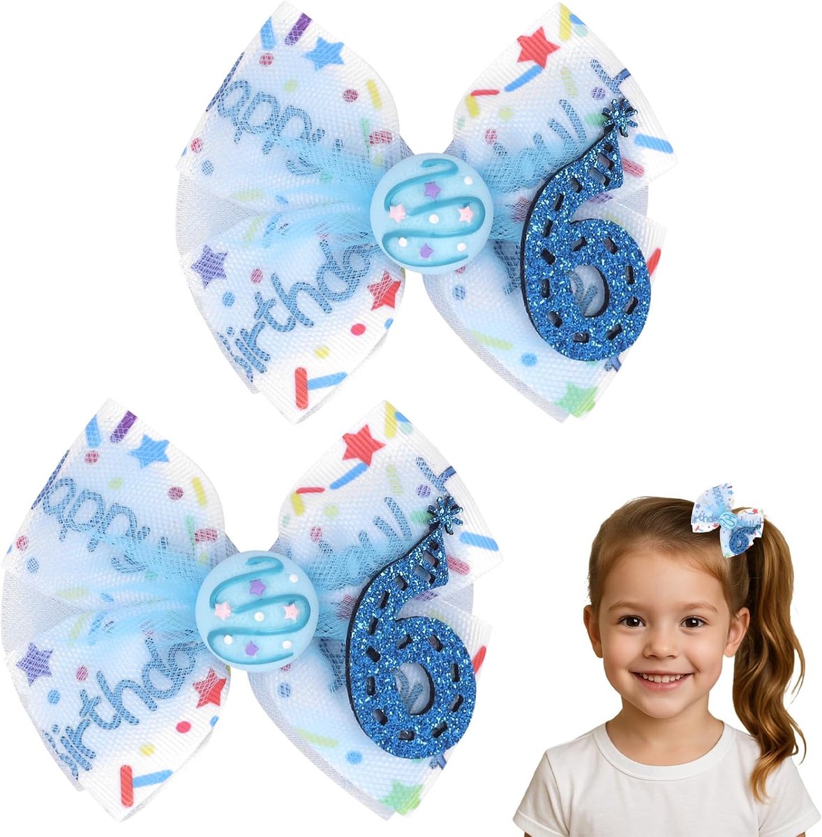Winmany Set of 2 Baby Girl Birthday Hair Bows Strawberry Pink and Blue Headbands and Sparkling Numeral Hair Clips for - ShopVlot