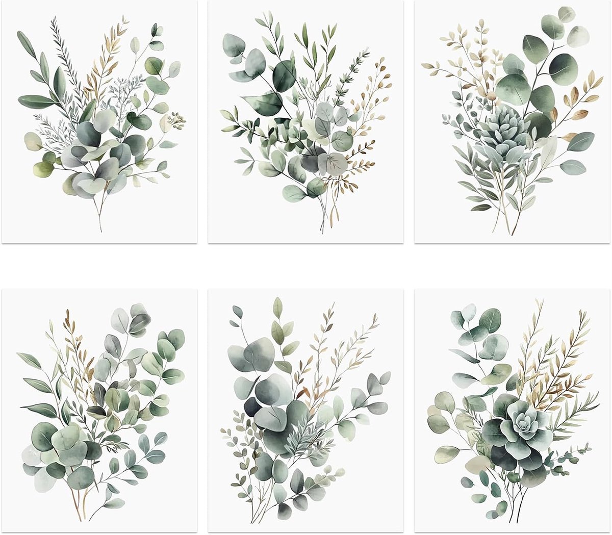 Canvas muurdecoratie set met 6 afbeeldingen in groen