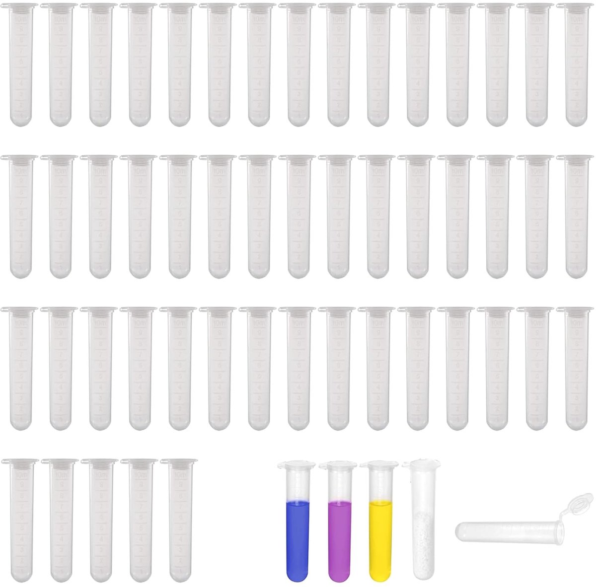 SnelShoppen - Pack van 50 Stuks 10 ml Plastic Centrifuge Tubes met Snap Cap - Micro Centrifuge Buisjes - Rond Bodem - Duidelijk Plastic Test Tubes voo