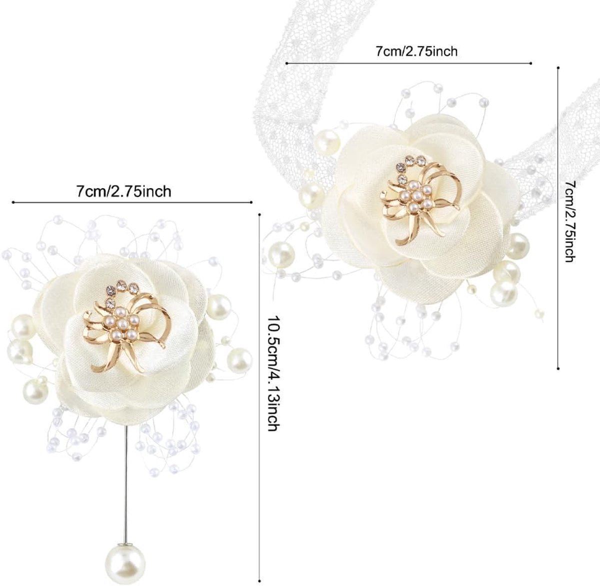 Boutonniere Wedding and Flower Doll Wedding, Rose Bolonniere Groom Corsage Corsage for Women, White Party Costume - ShopVlot