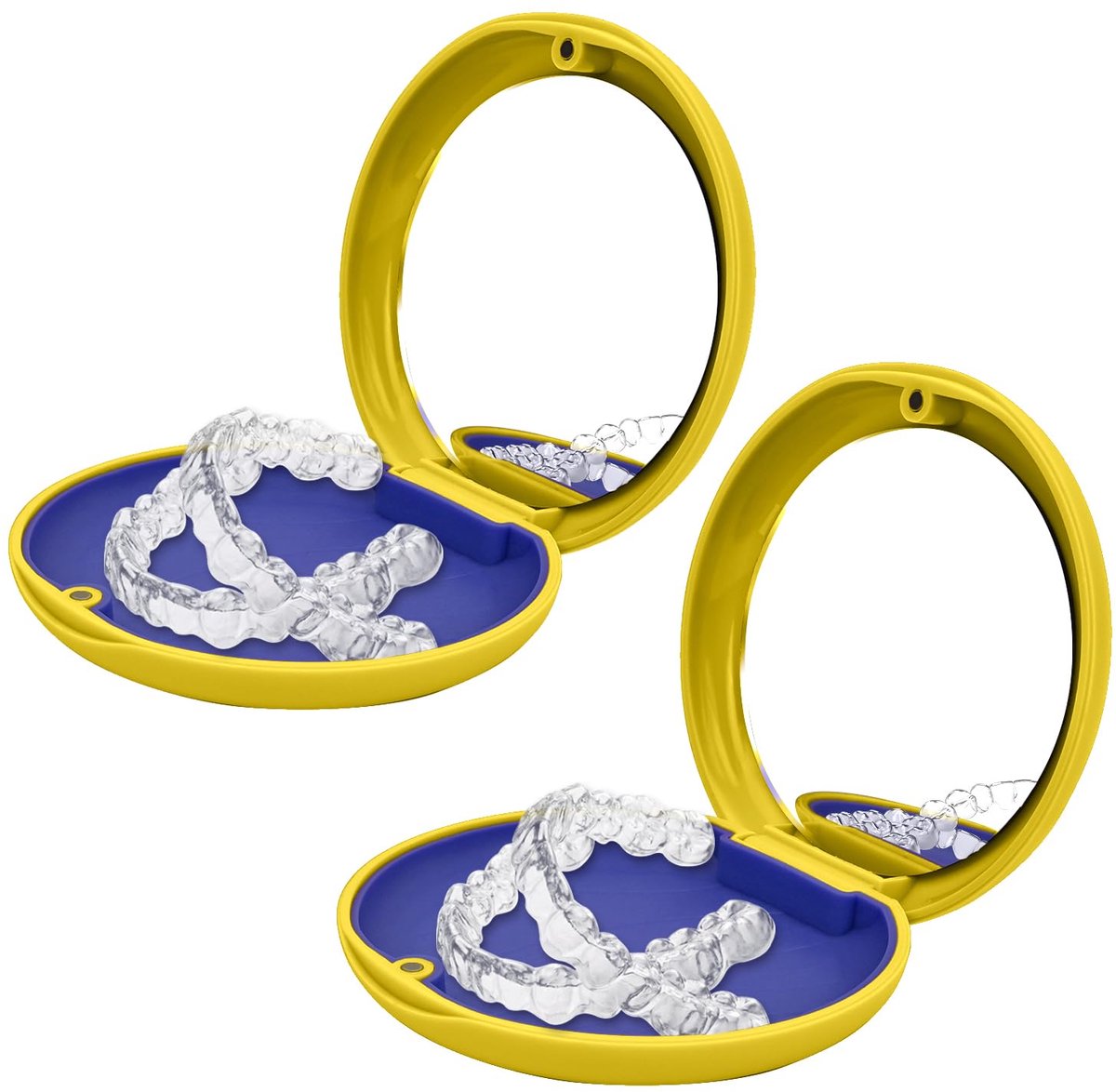 SnelShoppen - 2-Pack Orthodontische Beugelhouder met Spiegel, Draagbare Mondbeschermer Opbergdoos, Stevige Houder voor Beugels, Protheses, Bleekschale