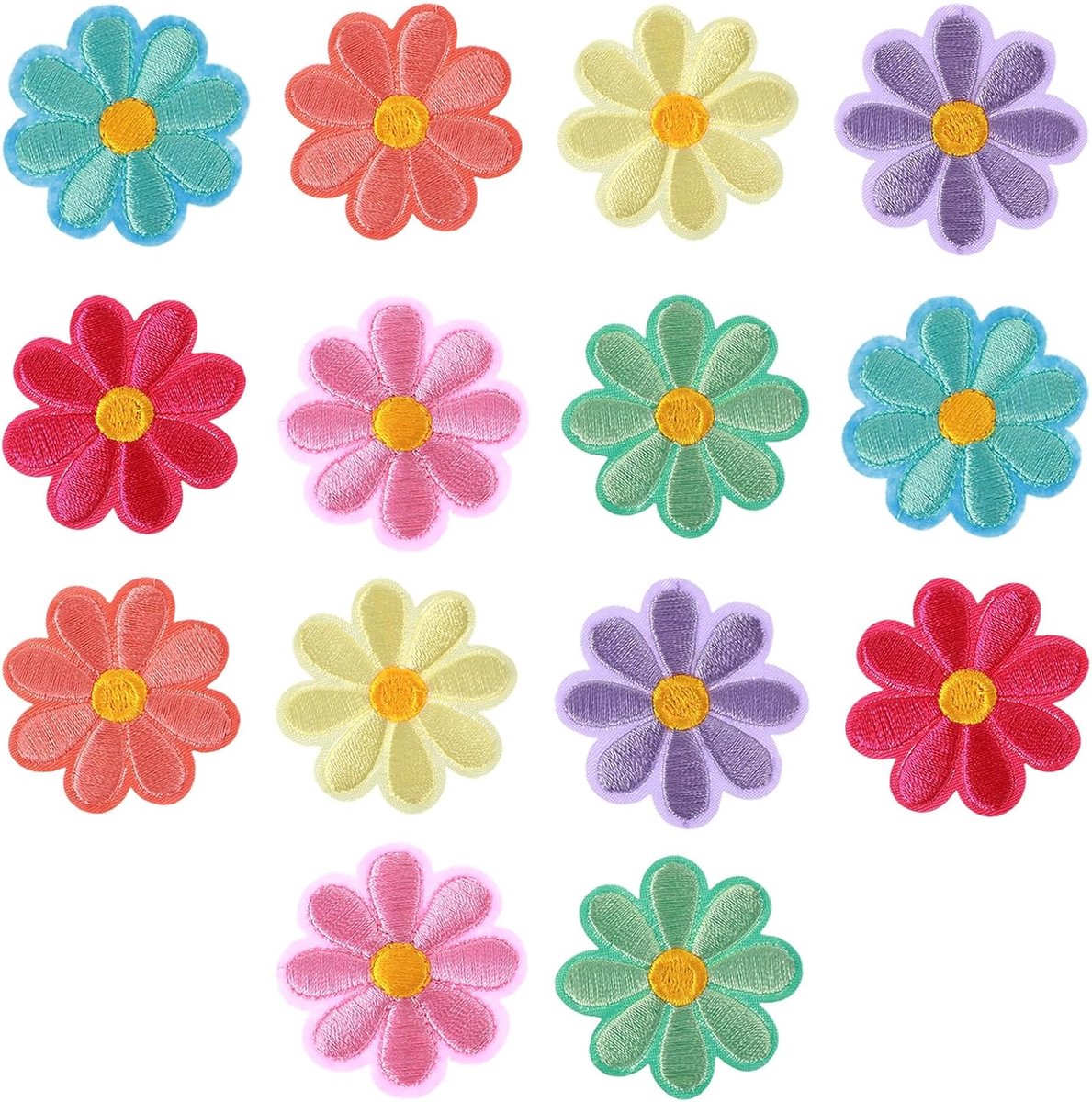 Strijkpatches set van 14 - Bloemige strijkplaten - 4 cm kleurrijke madeliefjes - Perfect voor kleding en accessoires - ShopVlot