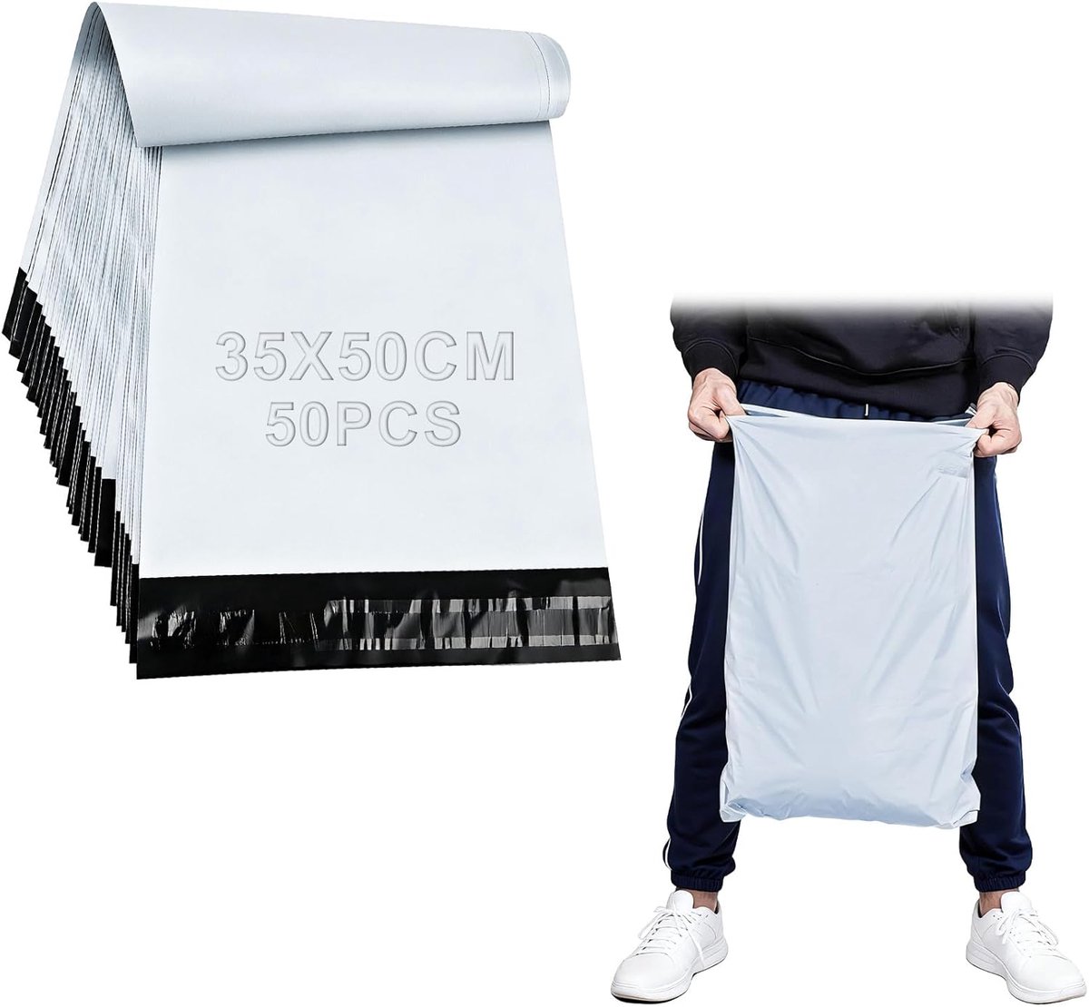 SnelShoppen - Pack van 50 Zelfklevende Verpakkingstassen 35 x 50 cm - Witte Opaque Verzendzakken voor Kleding en Textiel - Waterdicht en Stevig Transp