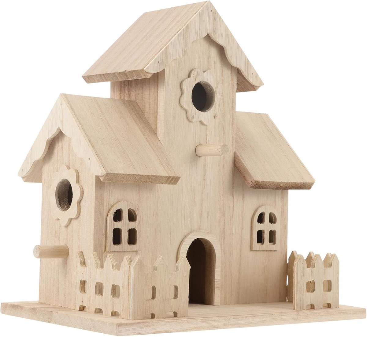 SnelShoppen - Houten Vogelhuisje Nestkast voor Kleine Vogels met Natuurlijke Filigree, Weerbestendig Tuin Decoratie, Hangend Houten Decor voor Tuin, B