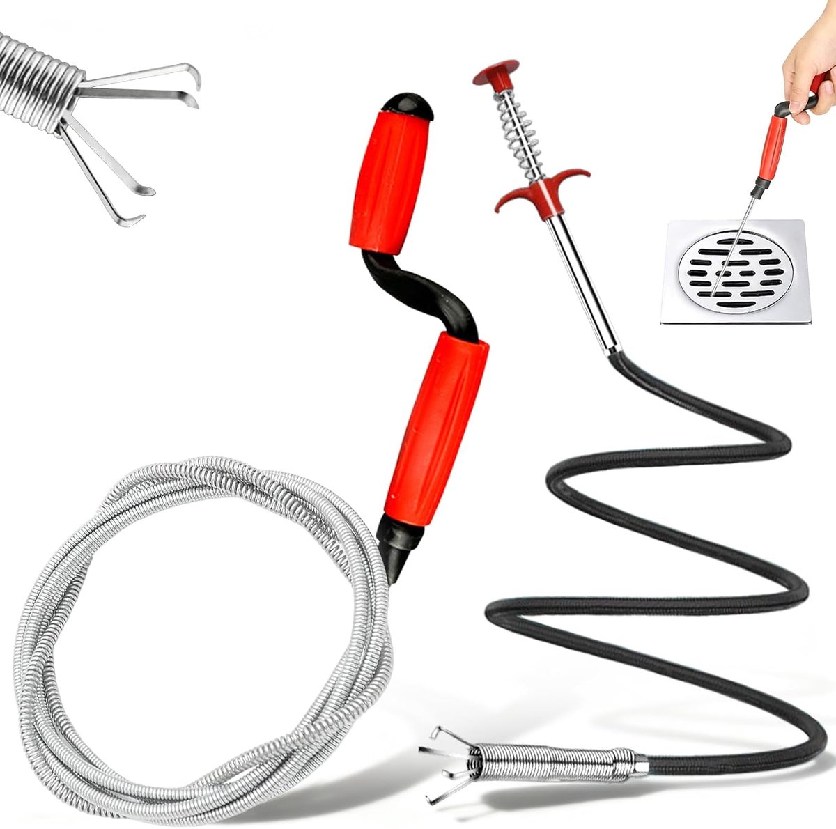 SnelShoppen - Pipe Cleaning Spiral 6 m x 6 mm, Universele Handcrank, Afvoerreiniger met 200 cm Flexibele Klauwgrijper, Perfect voor Hardnekkige Versto