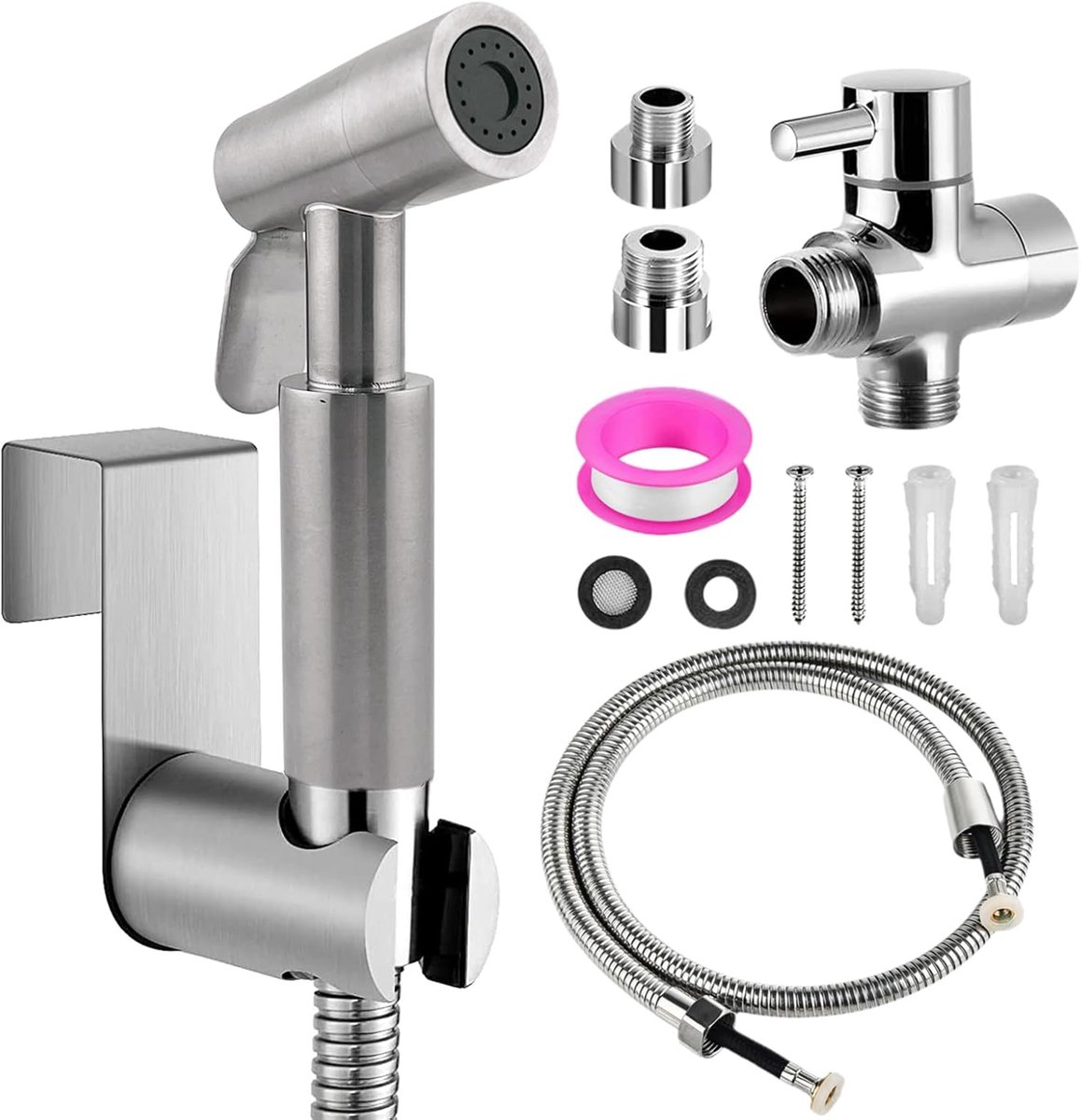 Hand Shower Bath for Bidet Fittings, Stainless Steel with 3-Way Valve (1/2-3/8 Inch), Perfect for Personal Hygiene - ShopVlot