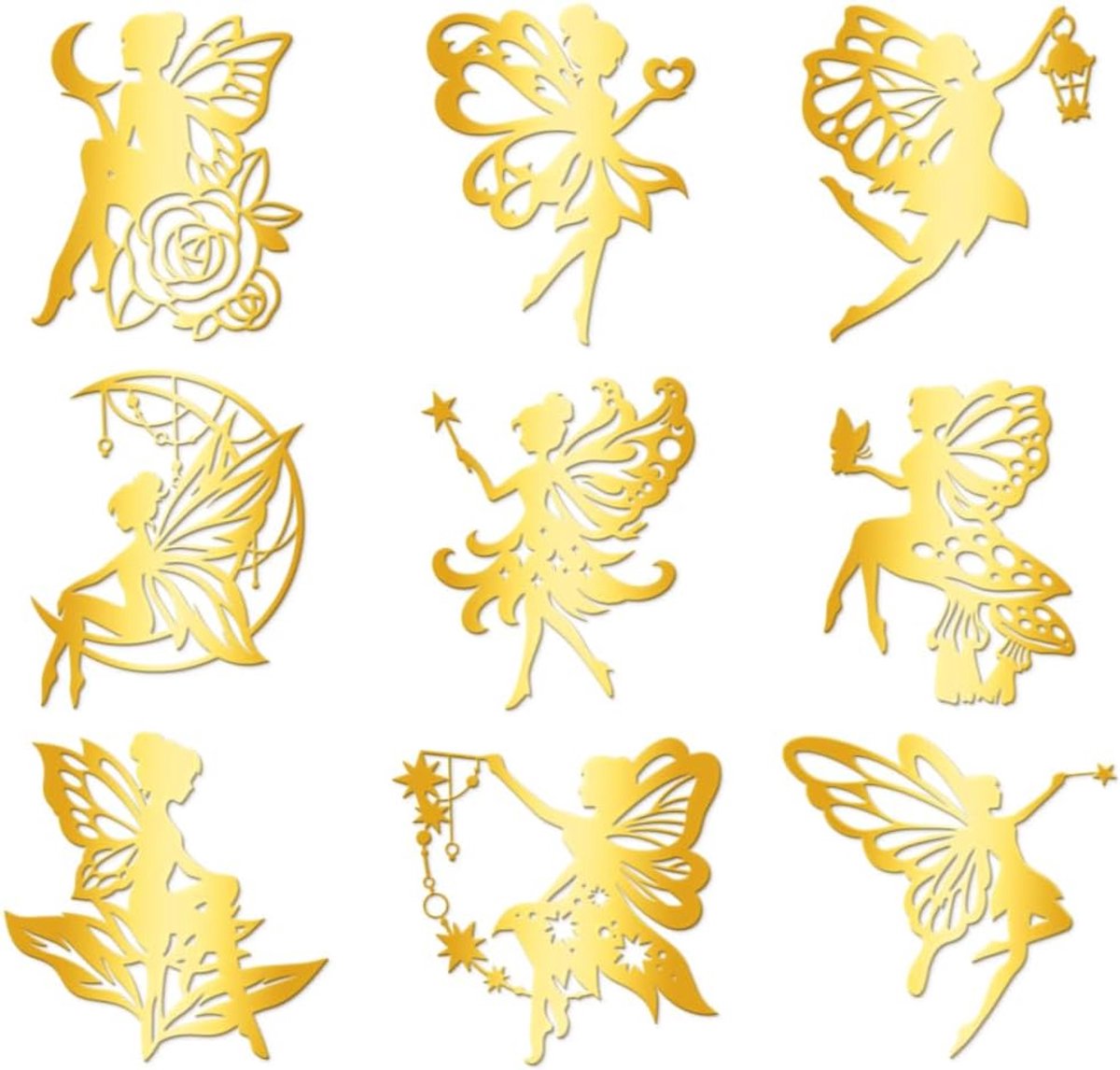 Zelfklevende Stickers - Decoratie Stickers - Plakboek Knutselen - Metalen Feeënvorm - 4 x 4 cm - Goud