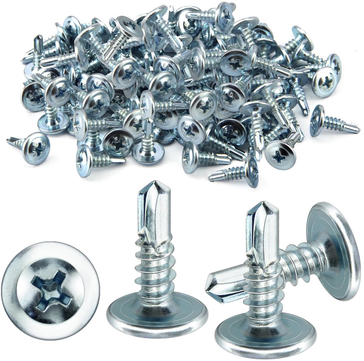SnelShoppen - Pack van 100 M4.2 x 13 mm Metalen Platte Kop Schroeven, Zelfborende Schroeven, Voor Metaal, Hout, Kunststof, Gipsplaten Daken, Gegalvani