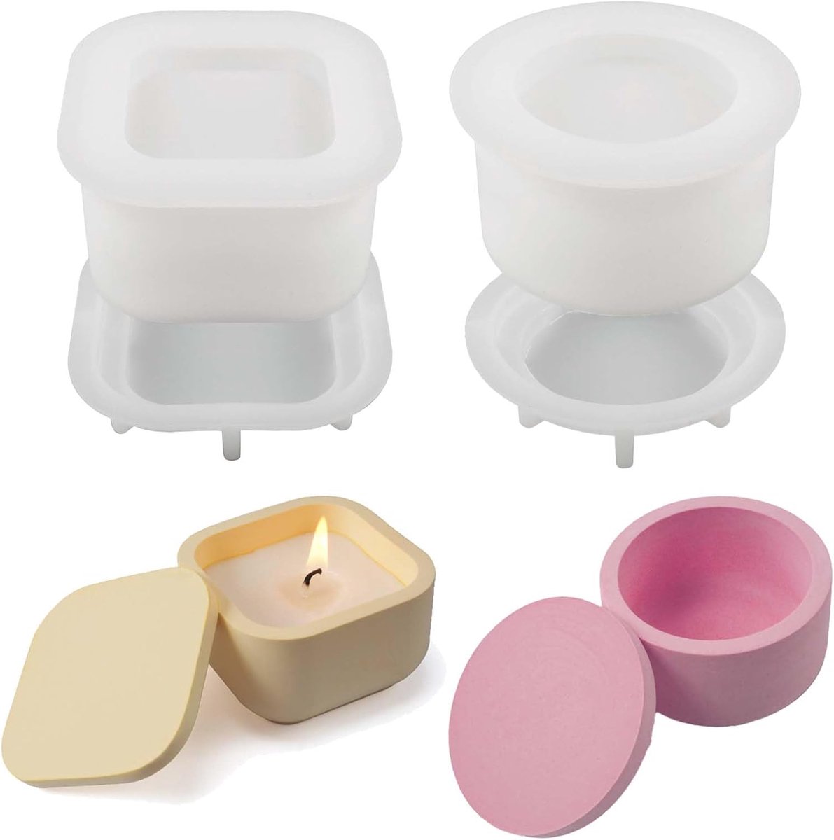 Set of 2 Silicone Moulds for Candle Holder, Box with Lid, Candle Holder, Silicone Mould, Candle Holder, Mould with Lid - ShopVlot