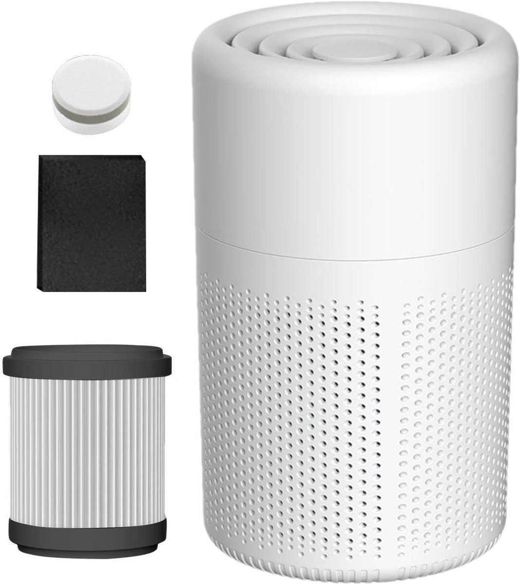 Luchtreiniger Thuis - Luchtzuiveraar Binnen - Frisse Lucht Creëren - Drietraps Filtratie - 21.1 x 13.5 x 21.1 cm - Wit
