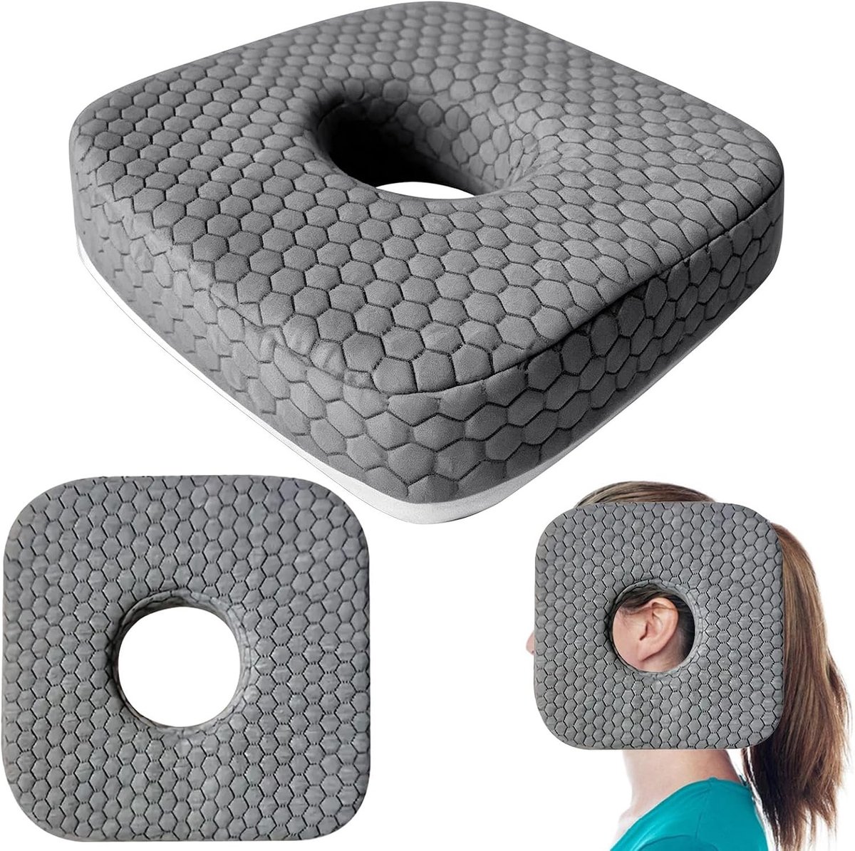 Orthopedisch Piercingkussen voor Zijslapers met Uitsparing van Traagschuim, Comfortabel Donutkussen voor Oorontlasting en Pijnverlichting