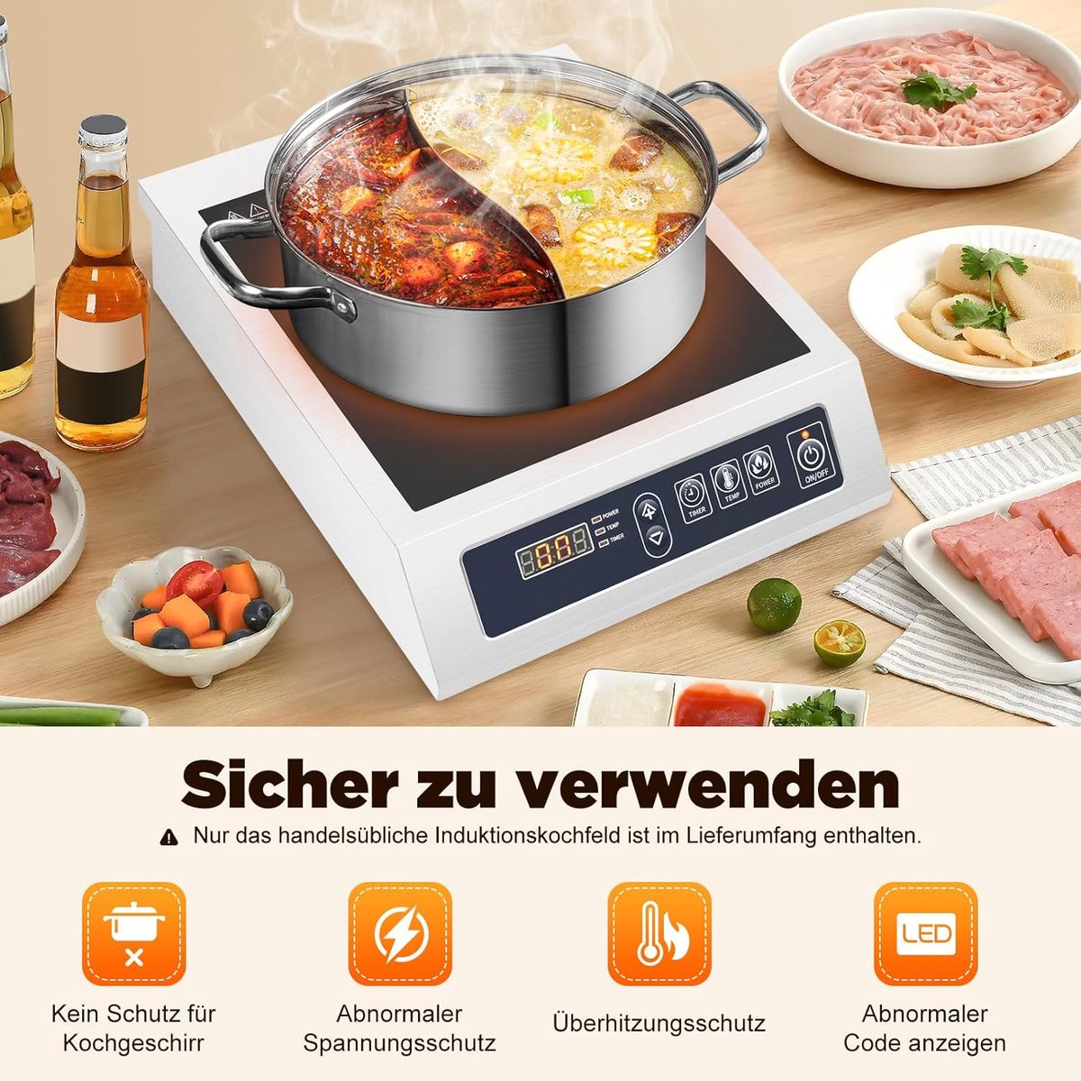 Inductiekookplaat - Elektrische kookplaat - Snel koken - Automatische uitschakeling - 35 cm - Zilver