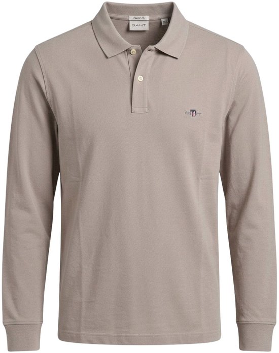 Gant lange mouwen polo in taupekleurig piqué met geborduurd Gant-logo op de borst.