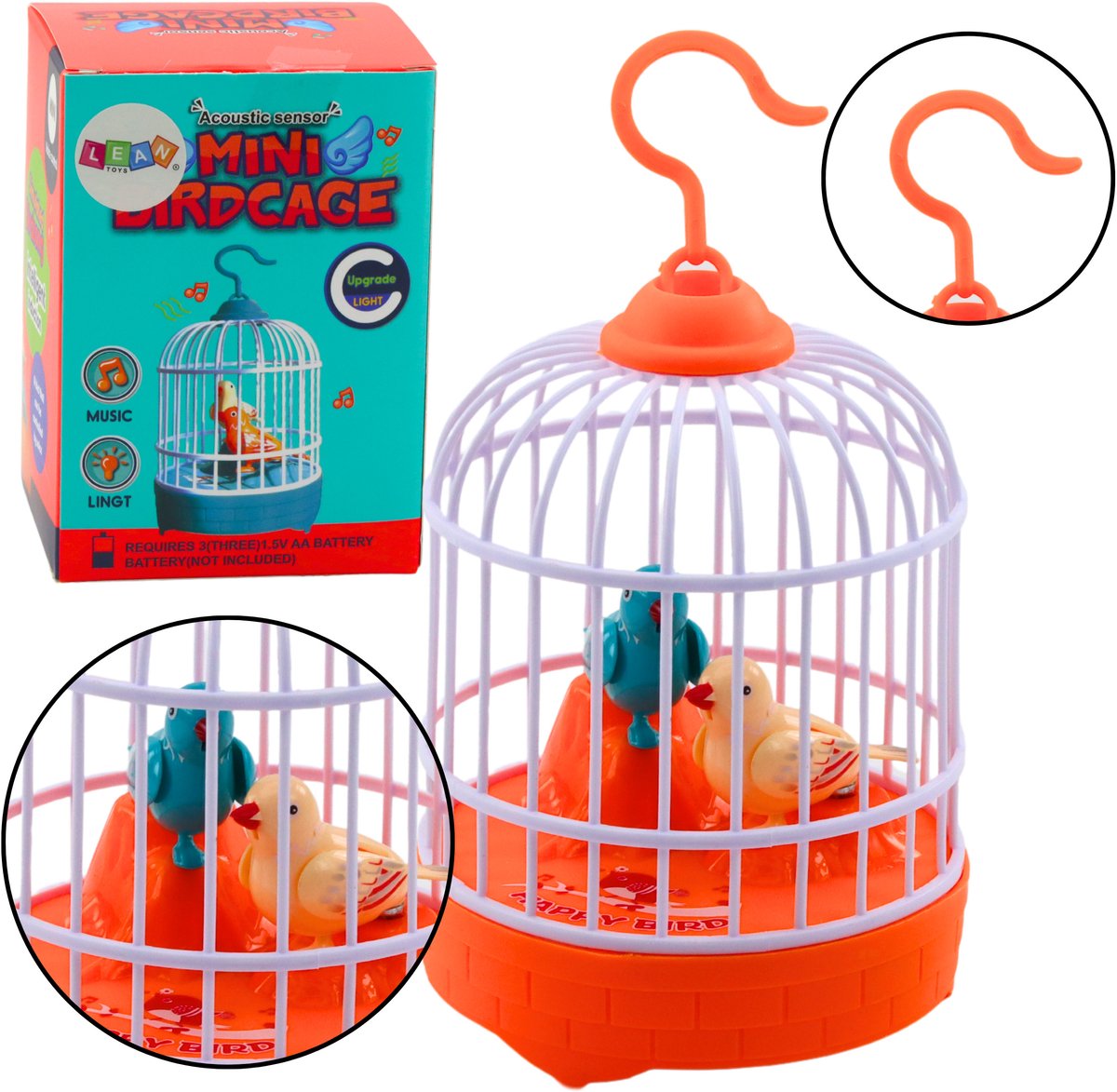 Vogelkooiverlichting op batterijen klinkt oranje - UNI